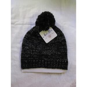 NEW Alexa Rose Winter Knit Hat Beanie Tuk Black Silver Woven Girl's Pom Pom